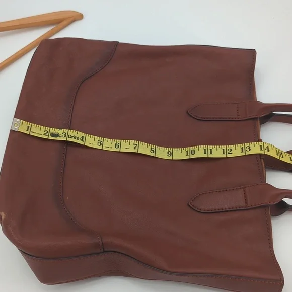 FRYE Cognac Brown Leather Ring Tote Handbag Purse Bag Carryall Large